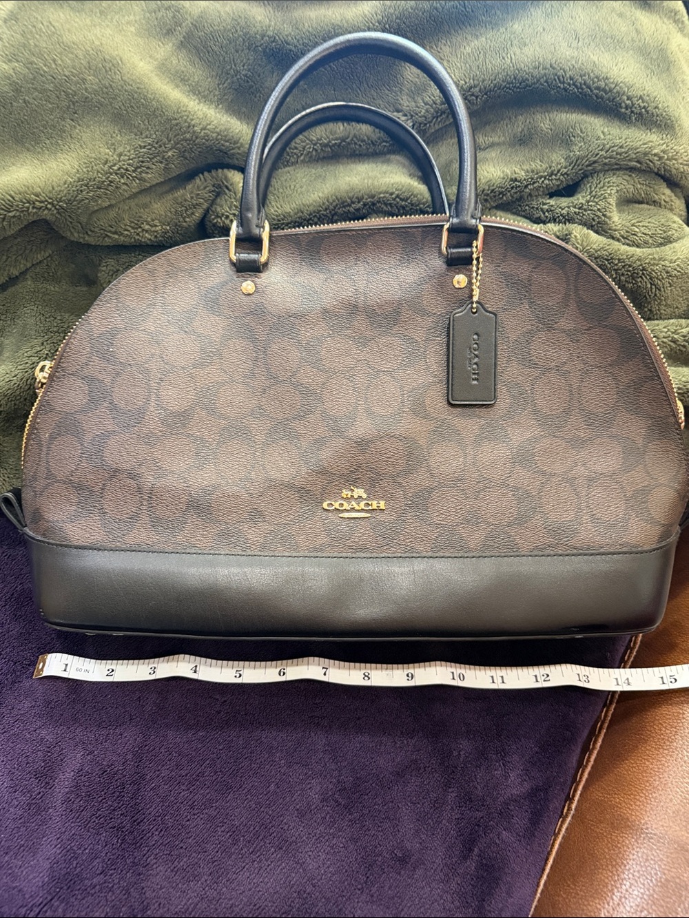 Coach Brown Signature Dome Satchel with Dark Brown Trim - Picture 2 of 8